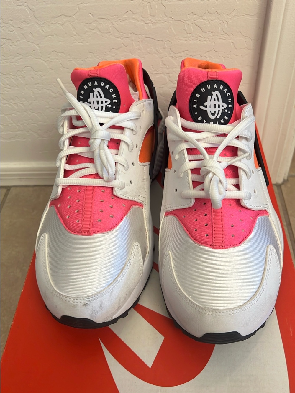 Nike Air Huarache Women’s Shoes - White / Pink / Orange